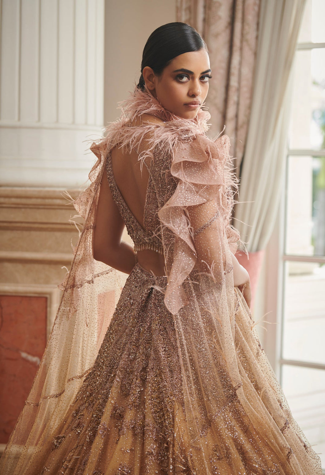 Elaine Blush Pink Shimmer Tulle Ombre Lehenga Set