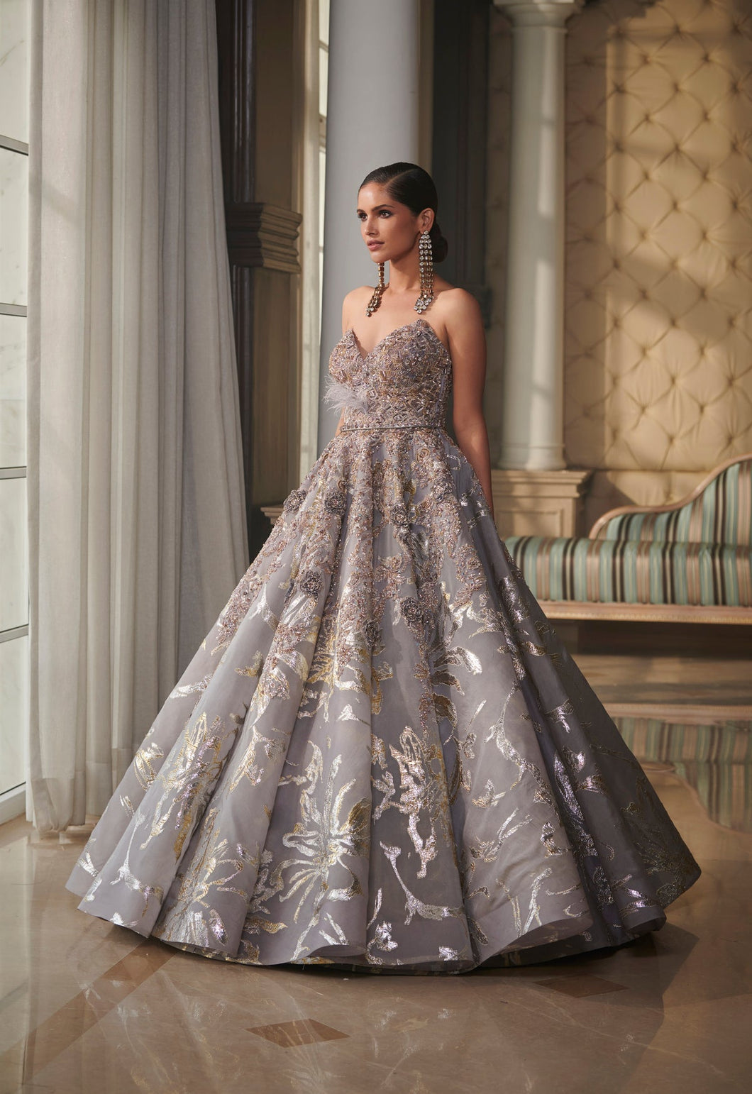 Mallow A Dusty Mauve Hand Woven Bridal Orgnaza Gown