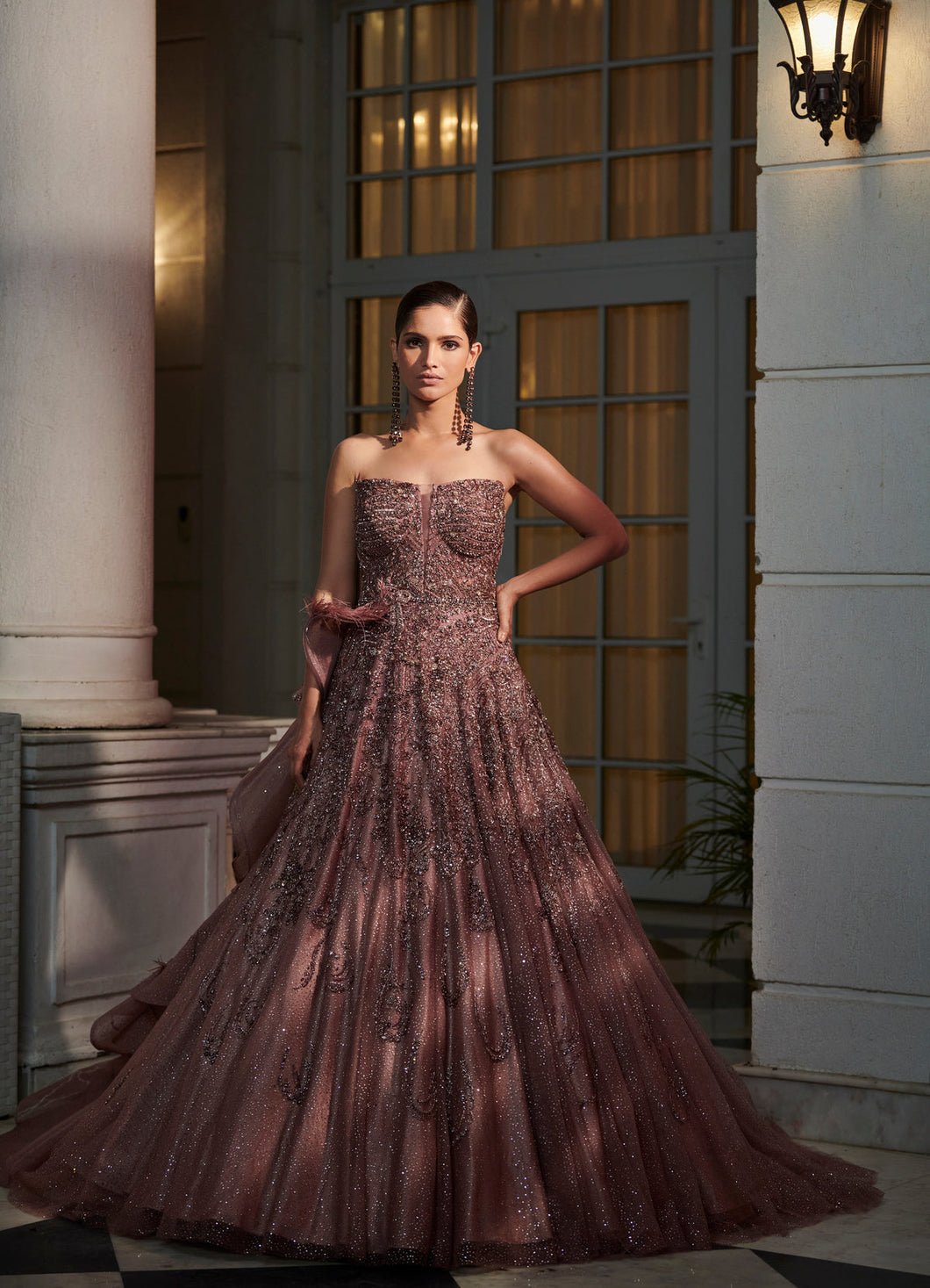 Wild Cherry Claret Shimmer Tulle Ombre Bridal Gown