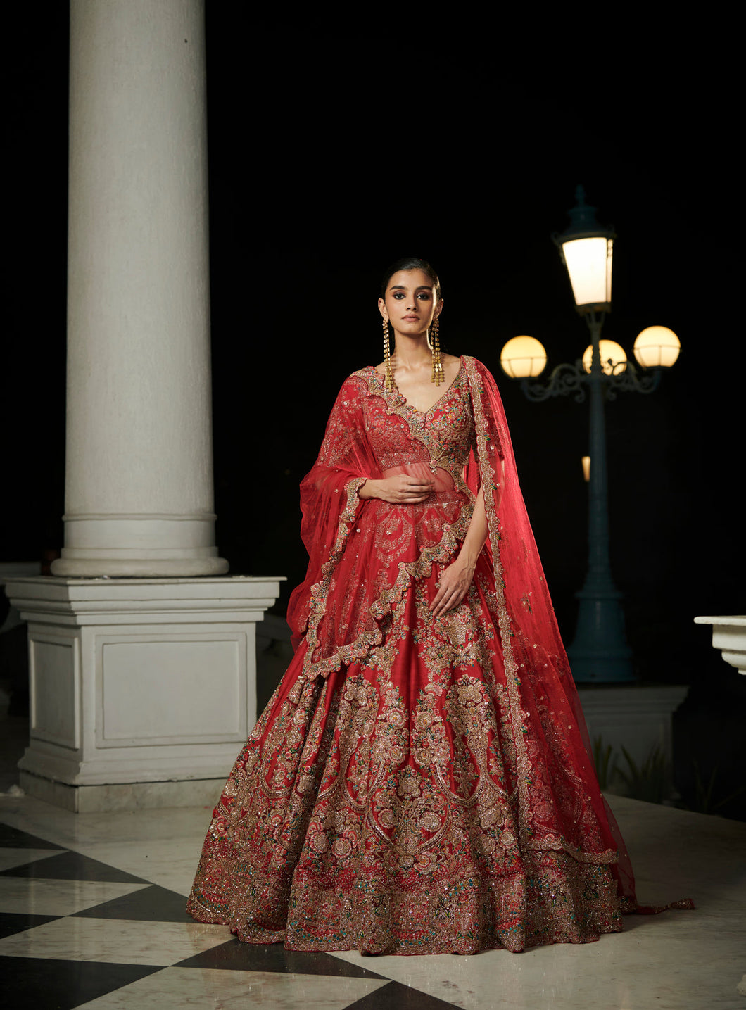 Aubre Crimson Raw Silk Bridal Lehenga Set