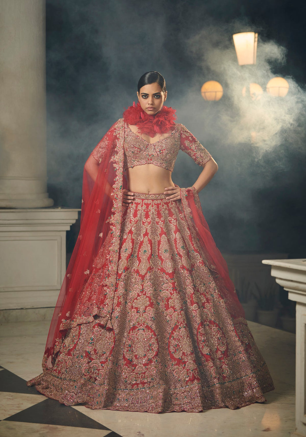Merlot Raw Silk Bridal Lehenga Set
