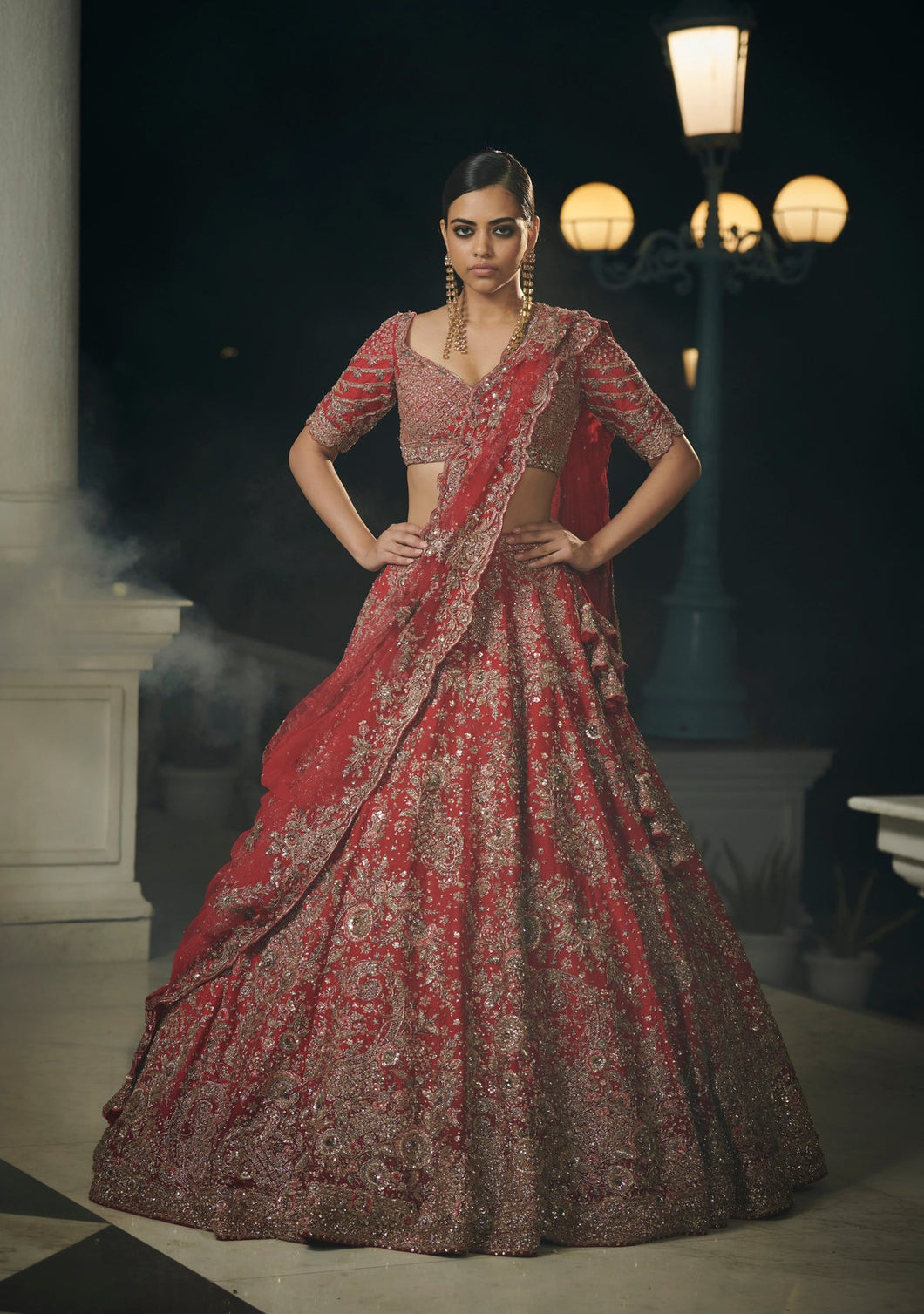 aliyah Burgundy and Brick Red Ombre Raw Silk Bridal Lehenga Set