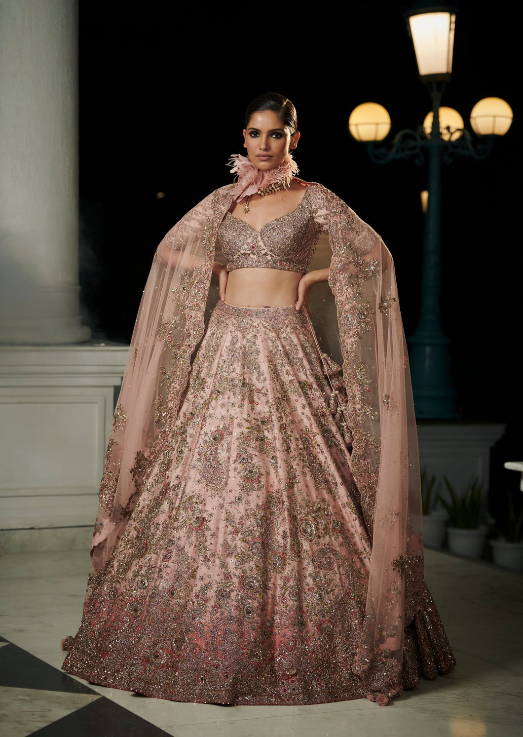 Maira Rose Pink And Berry Red Ombre Raw Silk Bridal Lehenga Set
