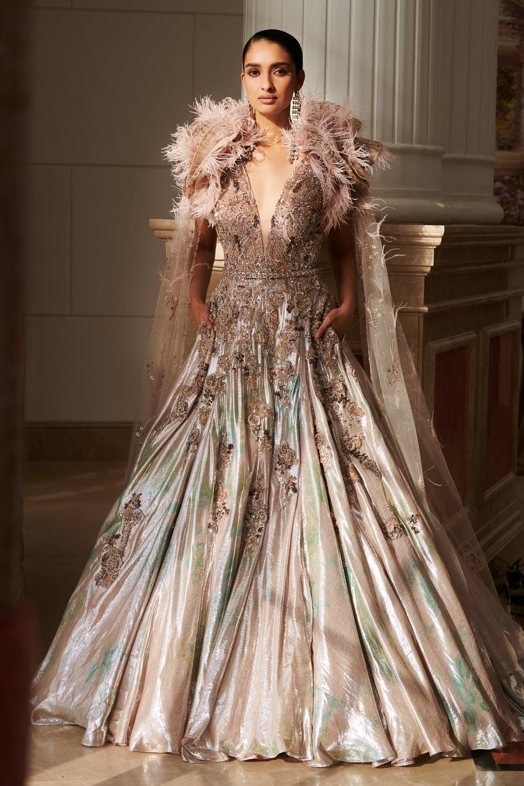 Delisha Ivory Lurex Hand Woven Bridal Gown