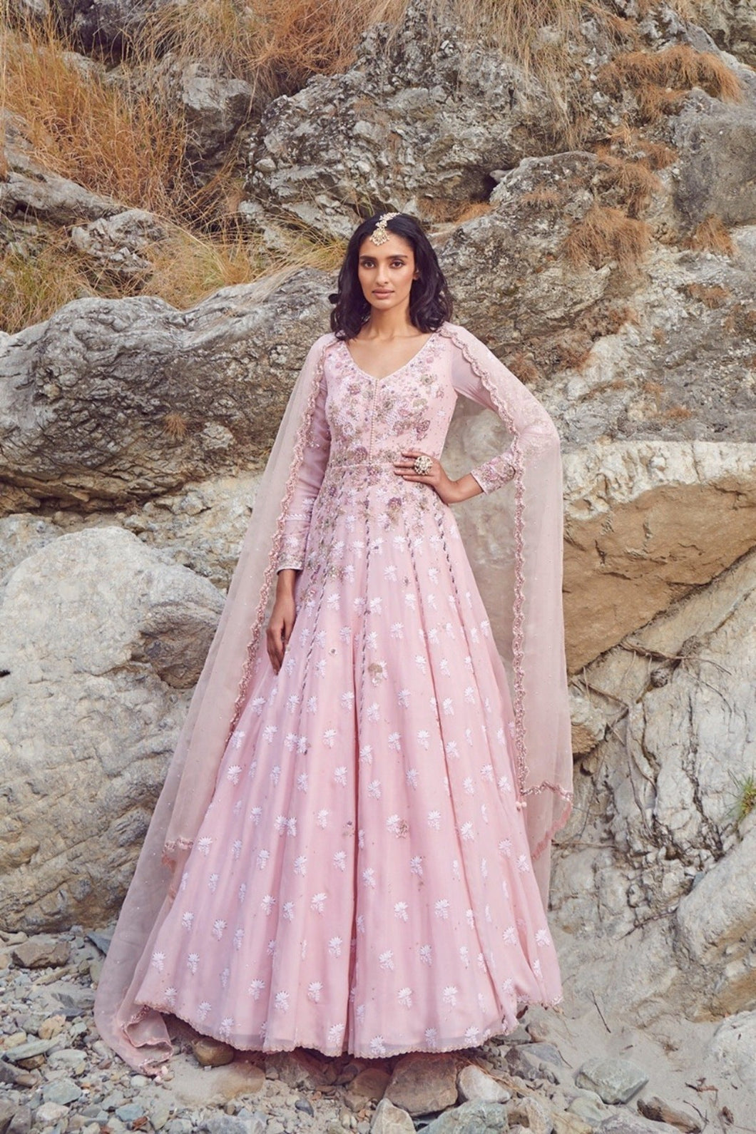 Pink Chiffon Kalidaar Set