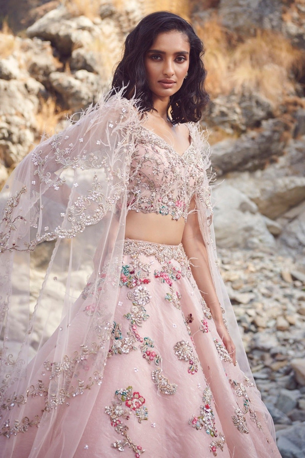 Pink Organza Lehenga Set