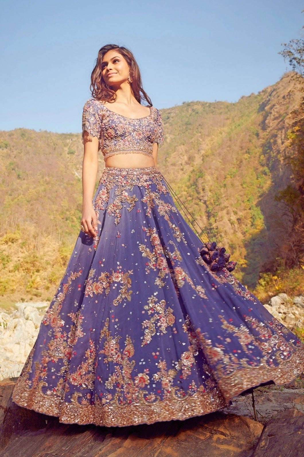 Blue Organza Lehenga Set