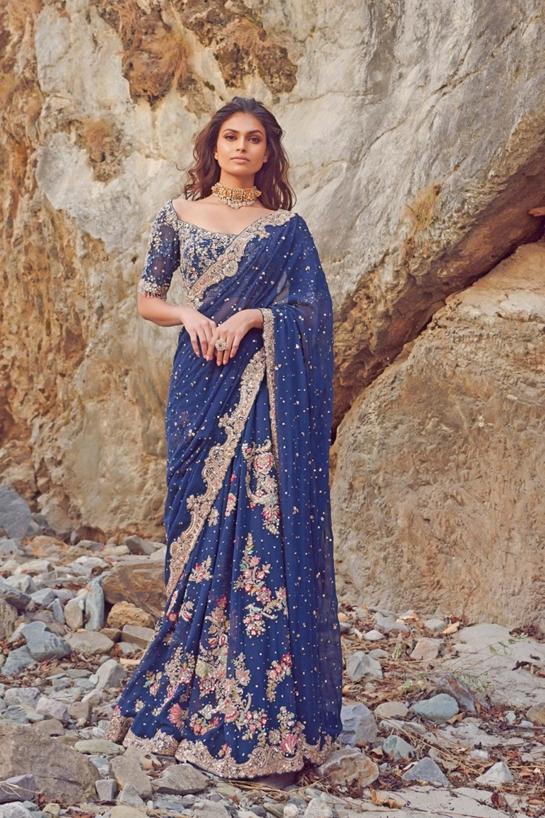 Ivory Chiffon Sari