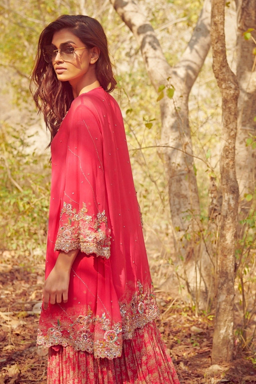 Fuchsia Chiffon Kurta-Sharara Set