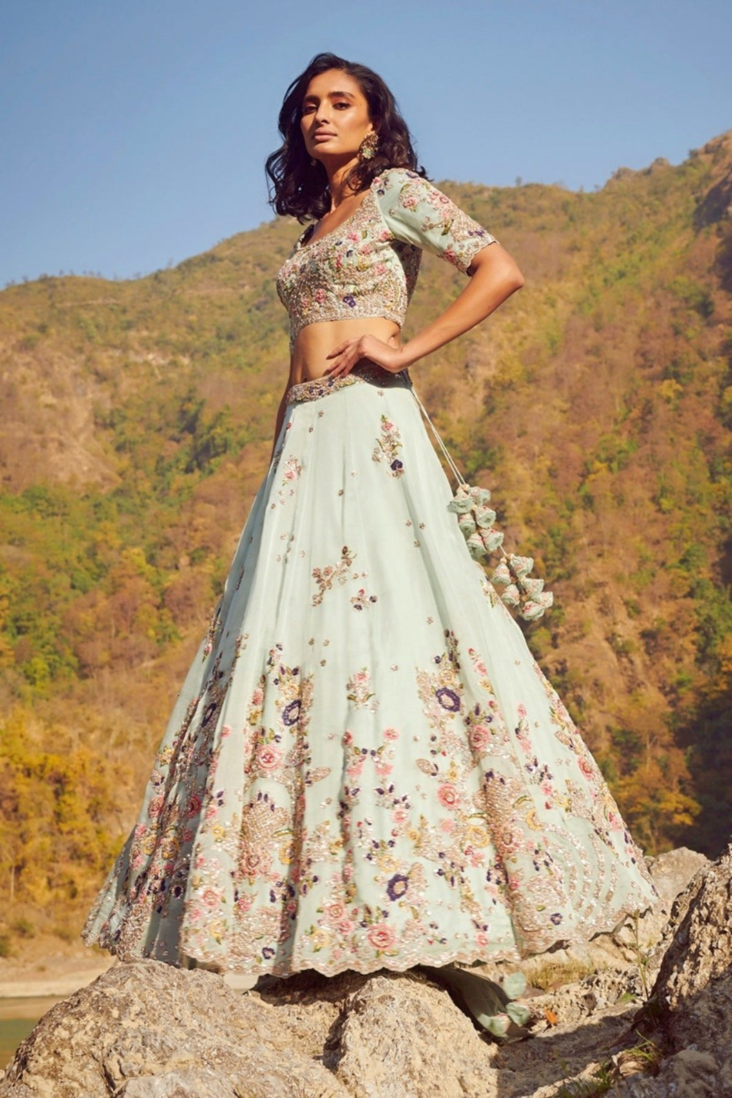 Blue Organza Lehenga Set