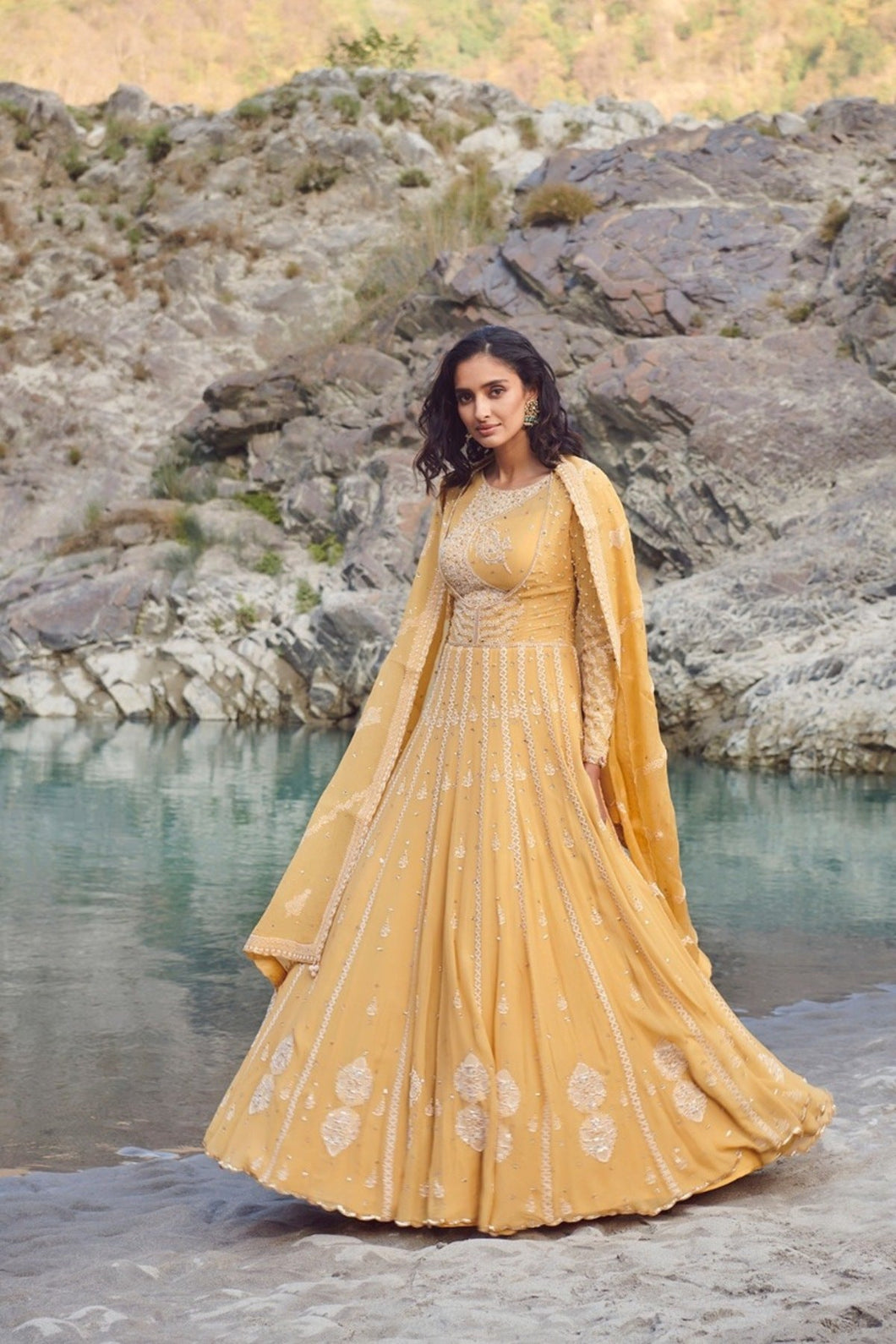 Yellow Chiffon Chikankari Set