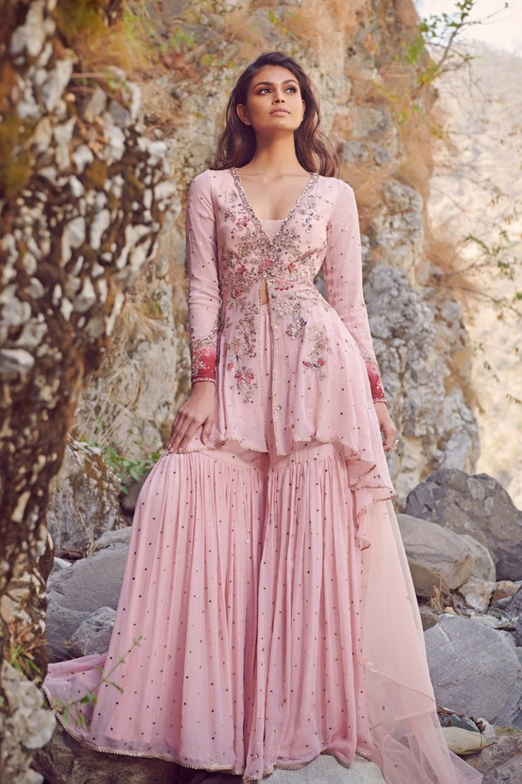 Nikashah Chiffon Mukaish Kurta-Sharara Set