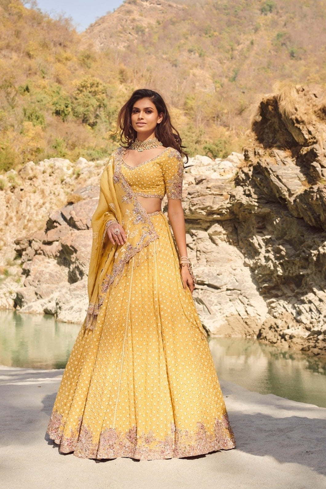 Yellow Chiffon Lehenga Set