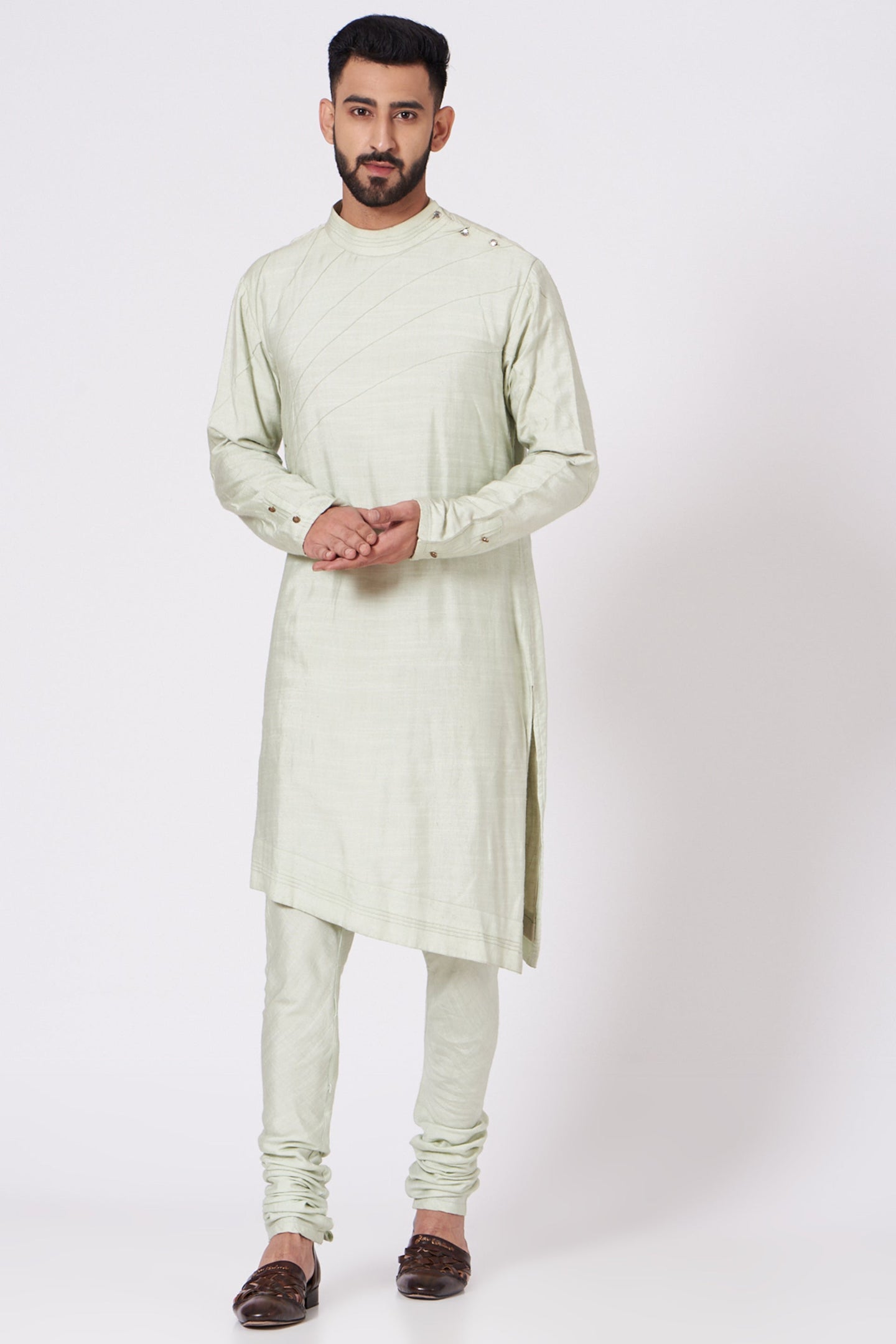 Duck egg Green Shoulder buttoned Kurta set