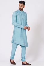 Load image into Gallery viewer, Pool Blue Shoulder buttoned Kurta set
