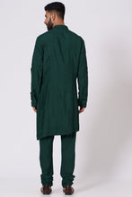 Load image into Gallery viewer, Emerald Green Shoulder buttoned Kurta set
