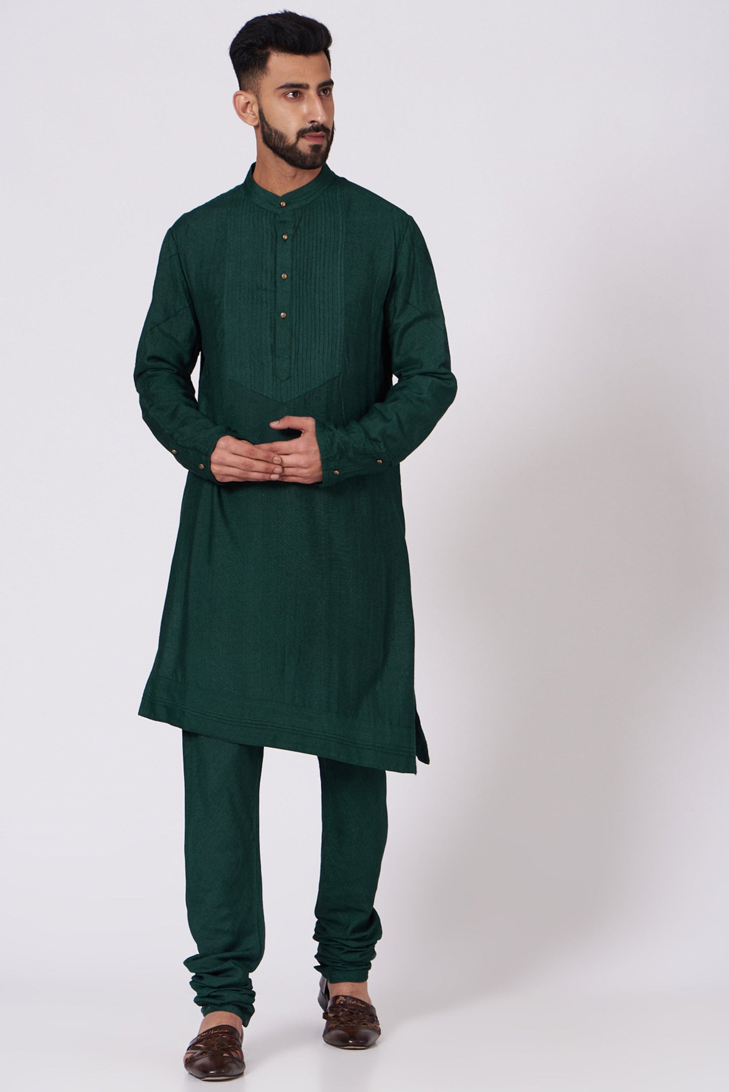 Emerald Green Shoulder buttoned Kurta set