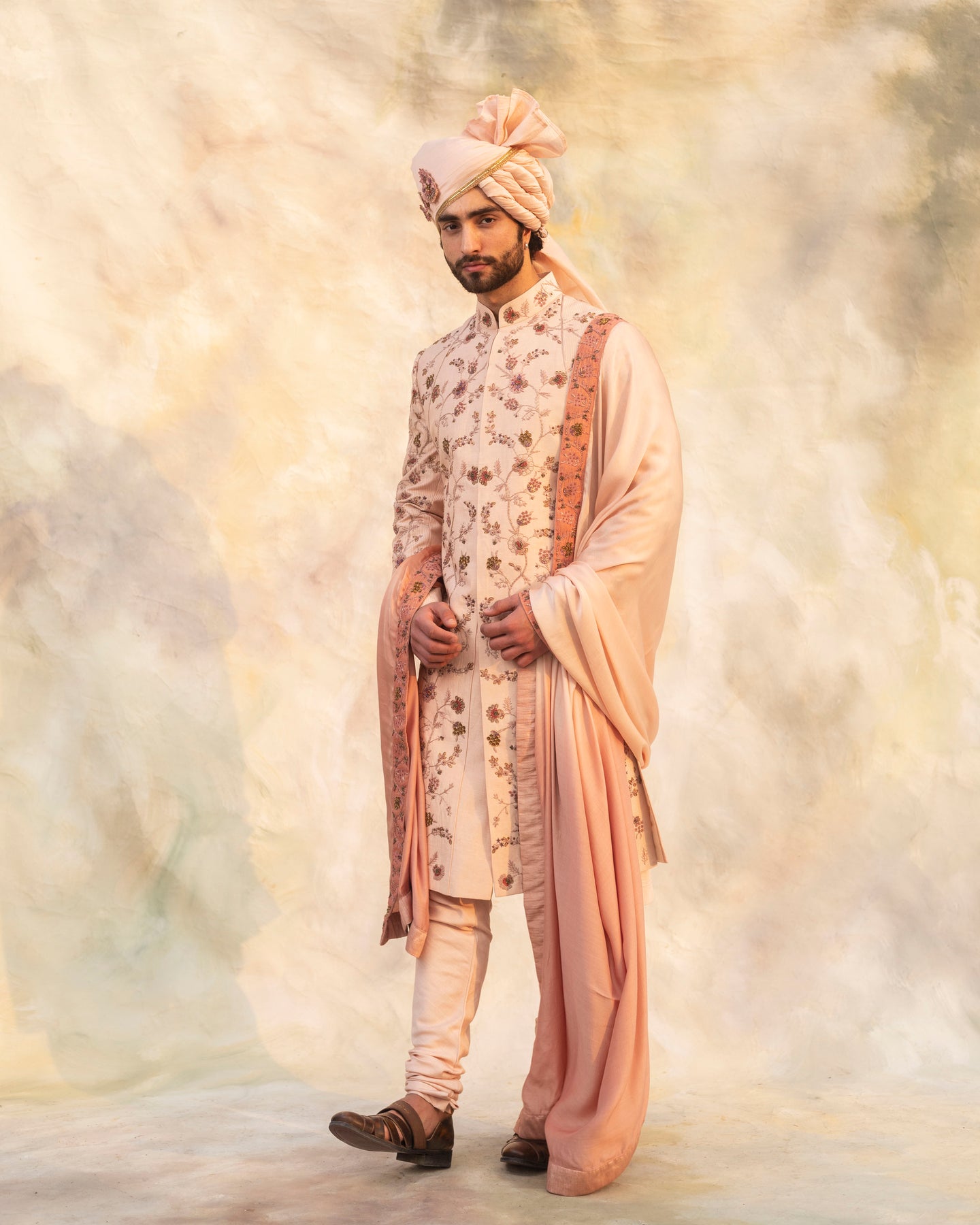 Baby Pink Organza Sherwani