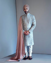 Load image into Gallery viewer, Ice blue contemporary sherwani
