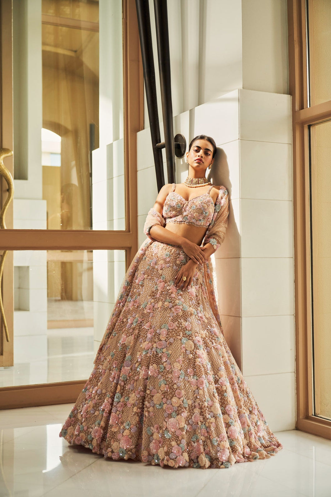 Peach Floral Lehenga Set