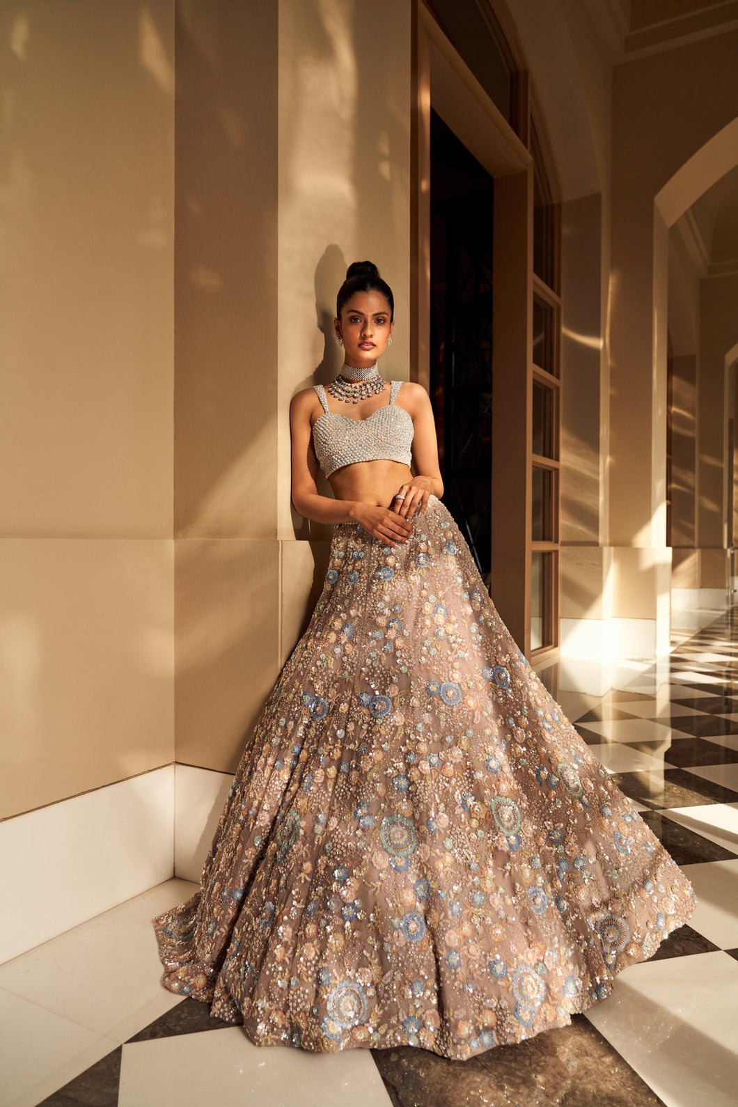 Coffee Floral Lehenga Set