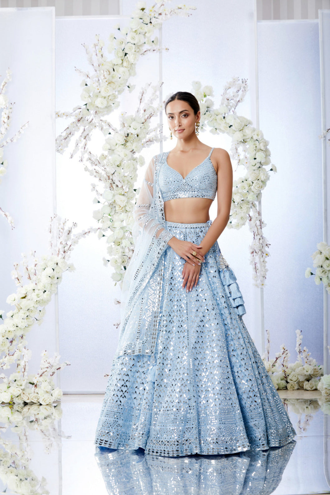 Powder Blue Mirror Work Lehenga Set