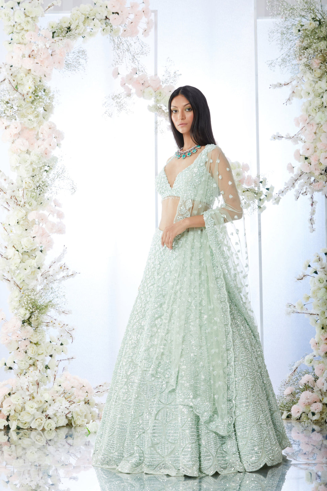 Mint Green Sequin Lehenga Set