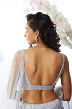 Load image into Gallery viewer, Ice Blue Grey Three - Dimensional Floral Lehenga Set
