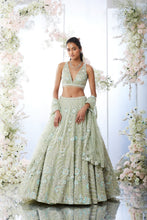 Load image into Gallery viewer, Tea Green Floral Sequin Lehenga Set
