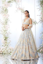 Load image into Gallery viewer, Beige Blue Chevron Sequin Lehenga Set
