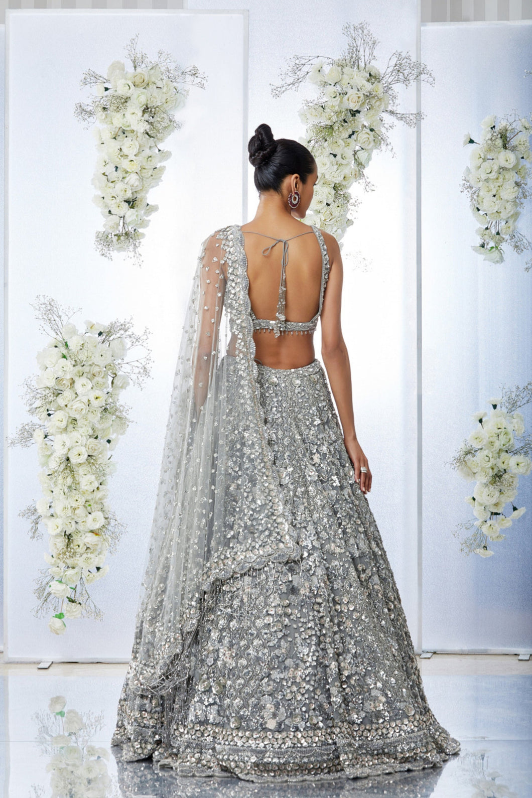 Dark Grey Sequin Lehenga Set