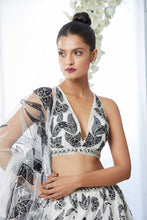 Load image into Gallery viewer, White Black Floral Lehenga Set

