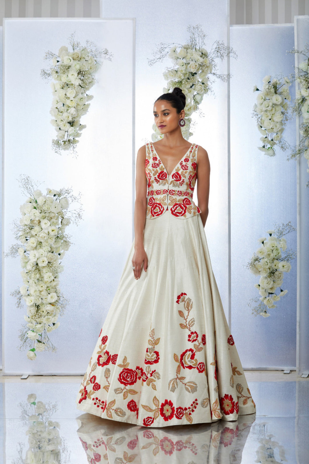 White Floral Jacket Lehenga Set