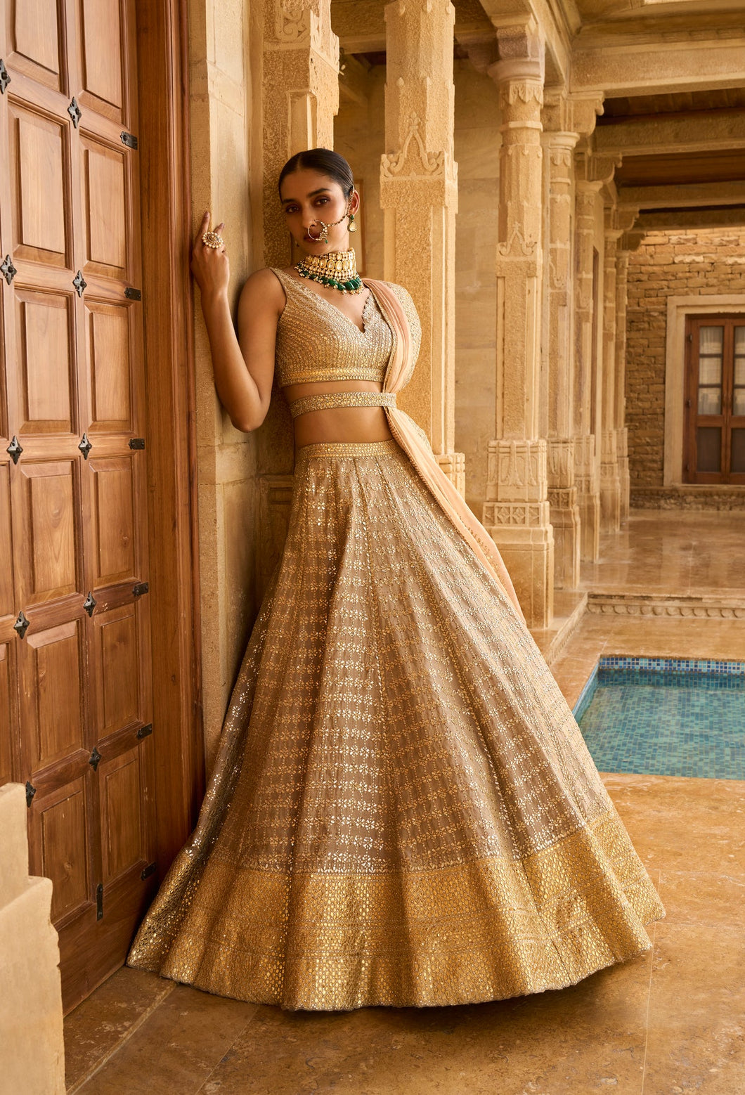 Silver Grey Gota Patti Lehenga Set