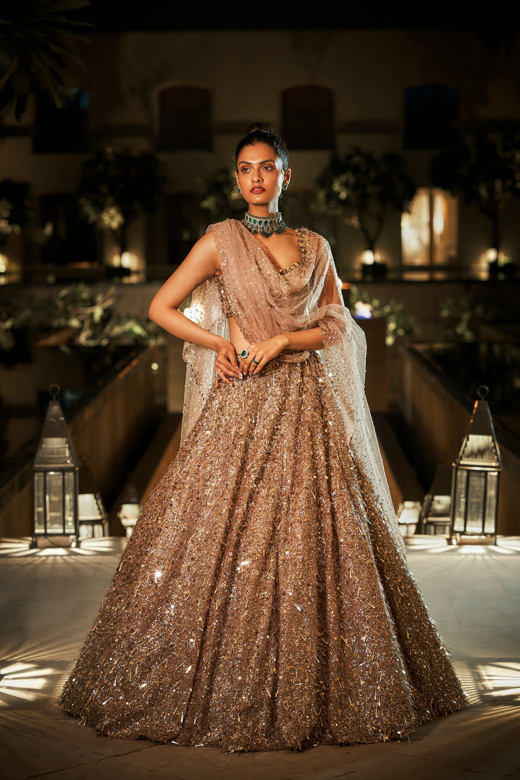 Nude Sequin Lehenga Set