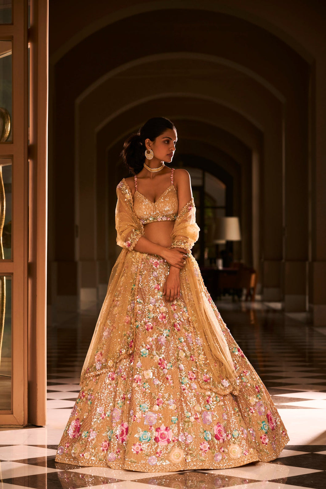 Gold Floral Lehenga Set