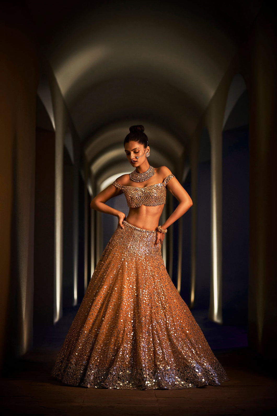 Gold Silver Mirror Lehenga Set