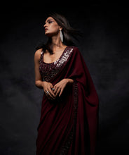 Load image into Gallery viewer, Wine Mirror Work Saree
