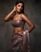 Load image into Gallery viewer, Grey Metallic Applique Saree
