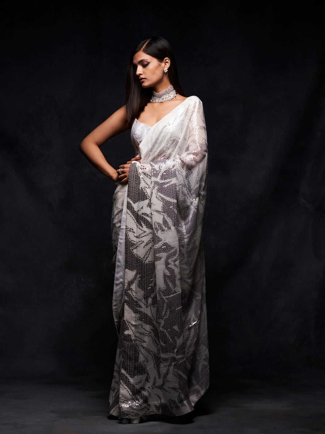 Grey Sequin Saree