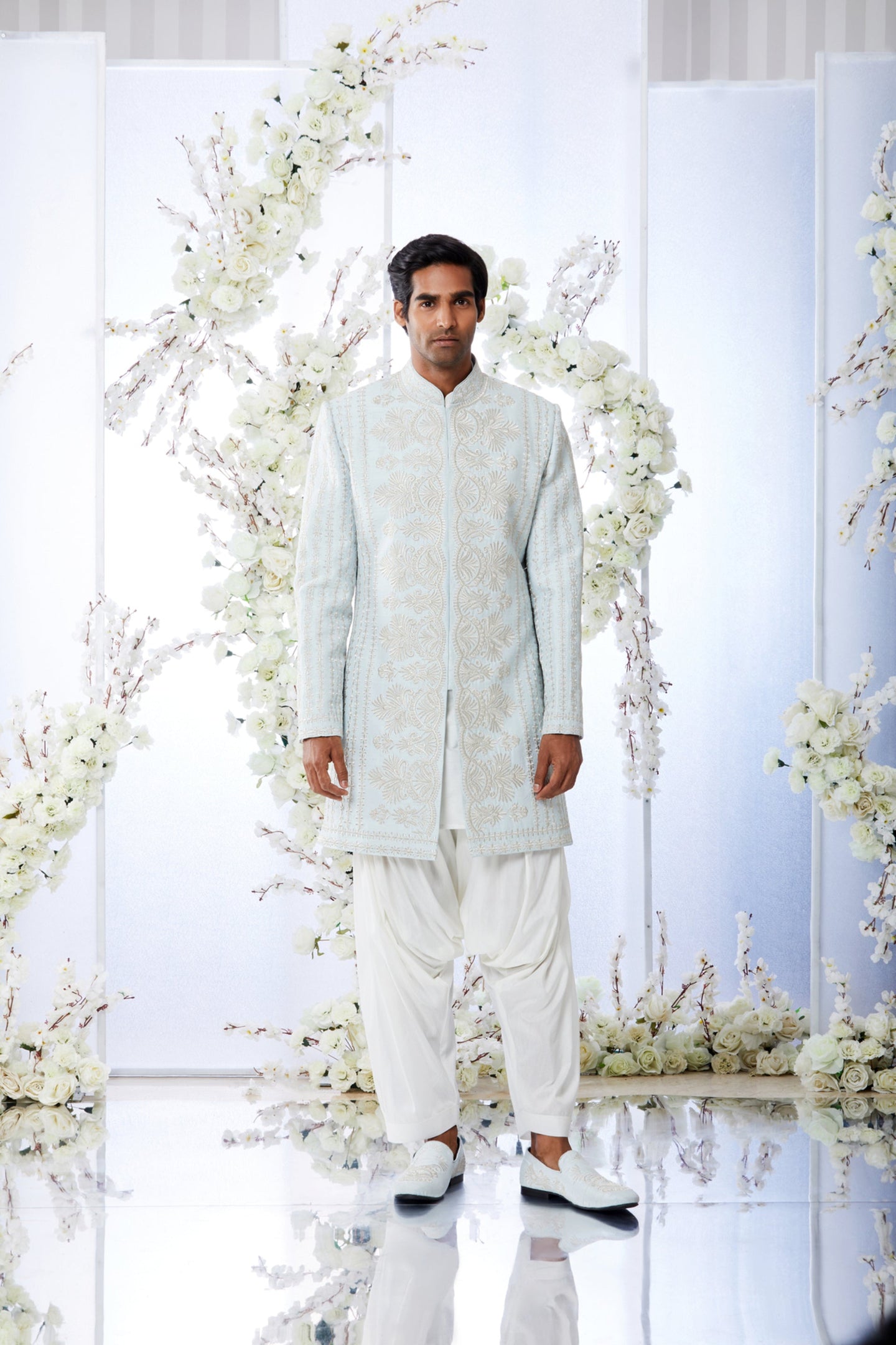 Aqua Blue Short Sherwani Set