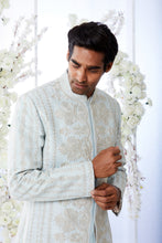 Load image into Gallery viewer, Aqua Blue Short Sherwani Set
