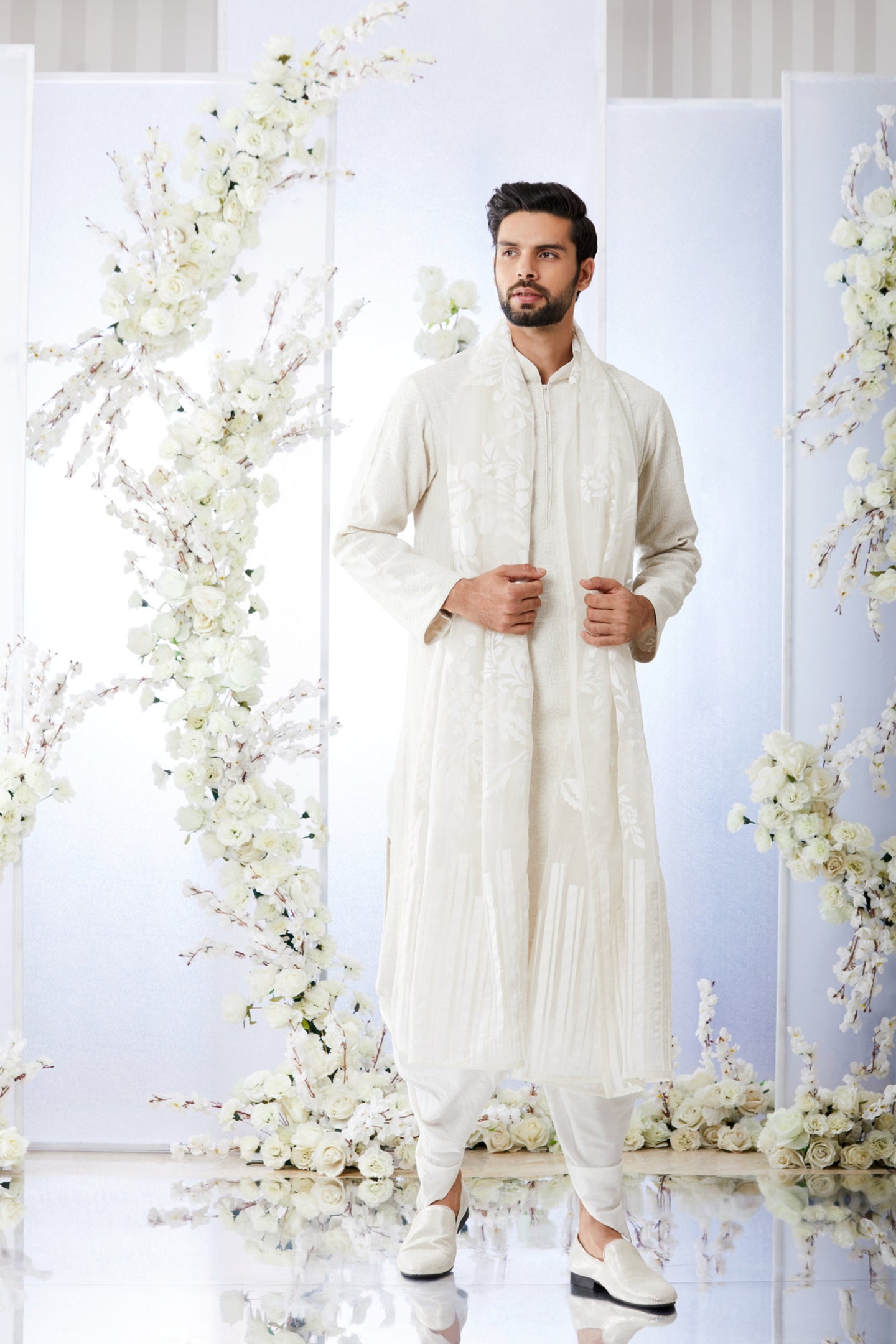 Dusty White Dori Kurta Set