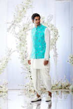 Load image into Gallery viewer, Teal Green Mirror Work Bundi Set
