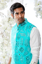 Load image into Gallery viewer, Teal Green Mirror Work Bundi Set
