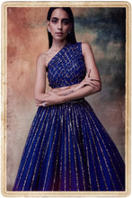 Load image into Gallery viewer, One Shoulder Linear Drocrop Top Lehenga Set
