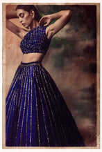 Load image into Gallery viewer, One Shoulder Linear Drocrop Top Lehenga Set
