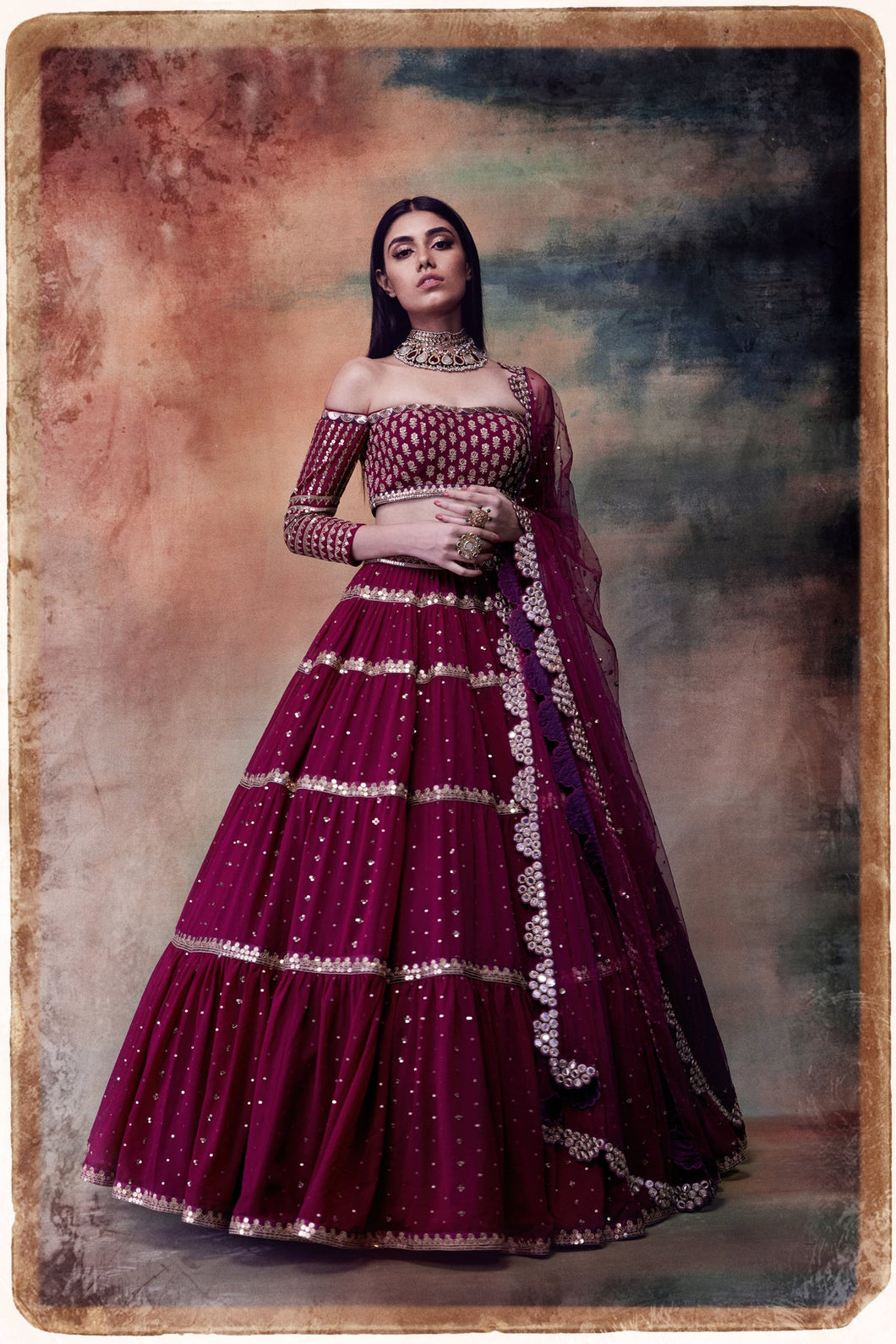 Wine Tier Lehnga Set