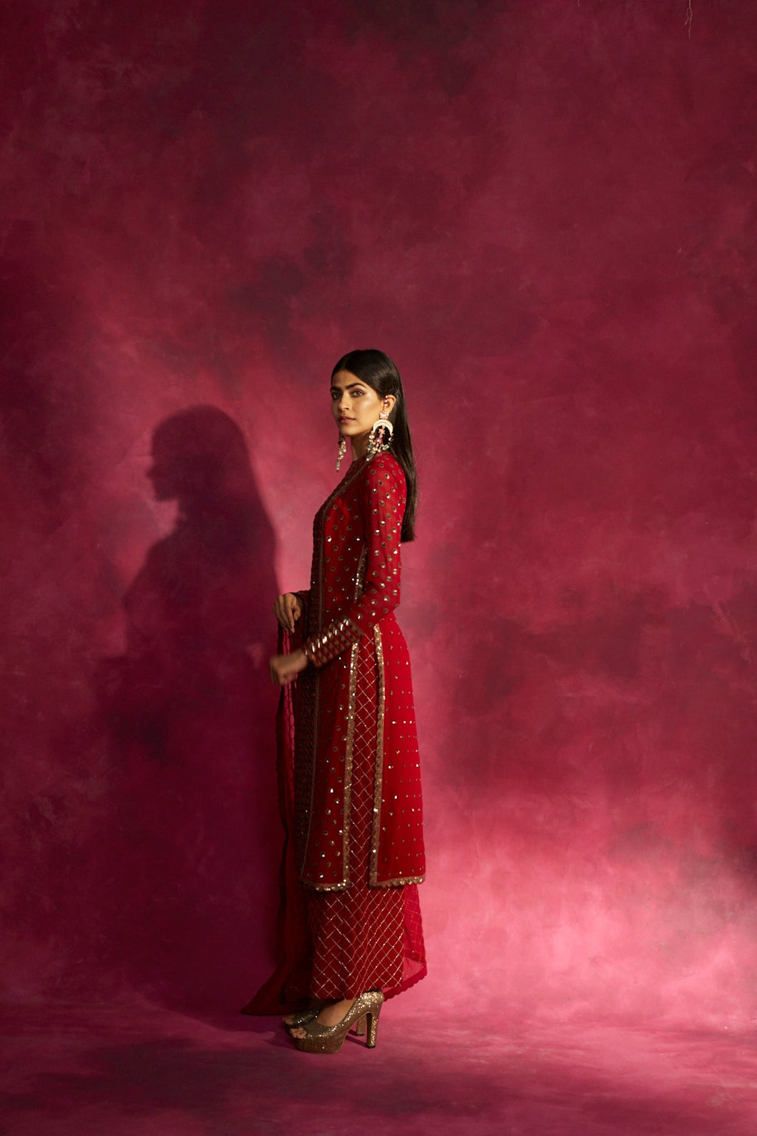 Red Kurta Pallazo Set