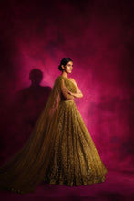 Load image into Gallery viewer, Dull Gold One Shoulder Sequined Lehenga Set
